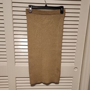 MICHAEL Michael KORS Gold Ribbed Knit Midi Skirt